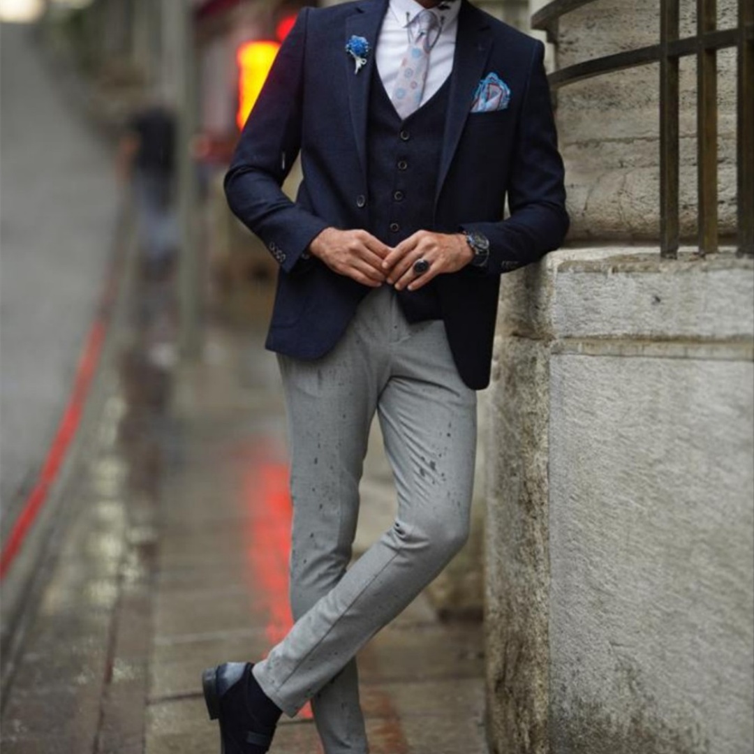 Men'S Formal Wear Not Suit - Elegant Men's Suits Navy Blue Notch