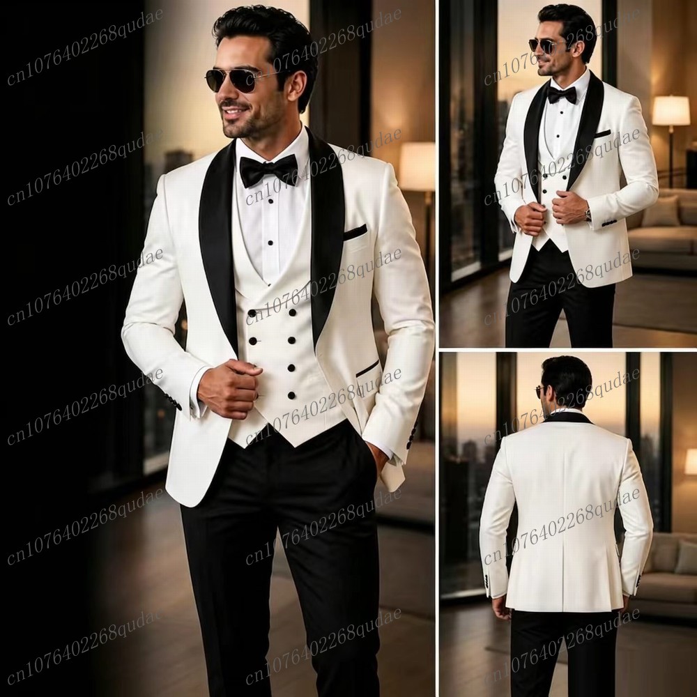 Men Formal Wear Black And White - White And Black Formal Men Suit