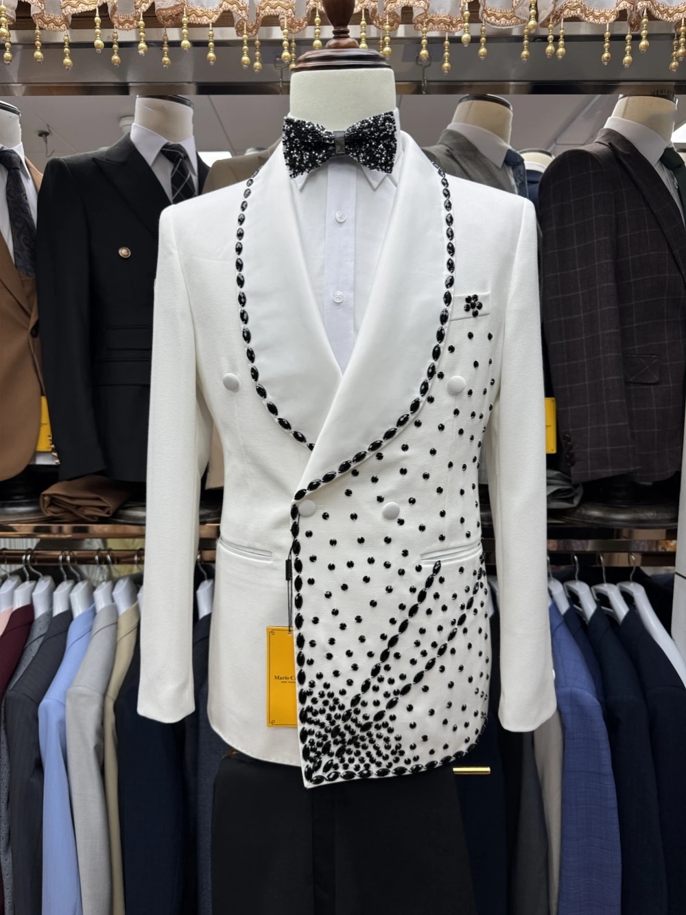 White Groom Men Suit Set 2 Pie - đánh giá và giá Men Formal Wear Black And White