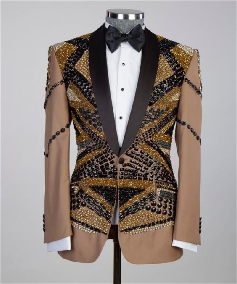Crystals Khaki Men Suit Set 2  - đánh giá và giá Khaki Formal Wear Men