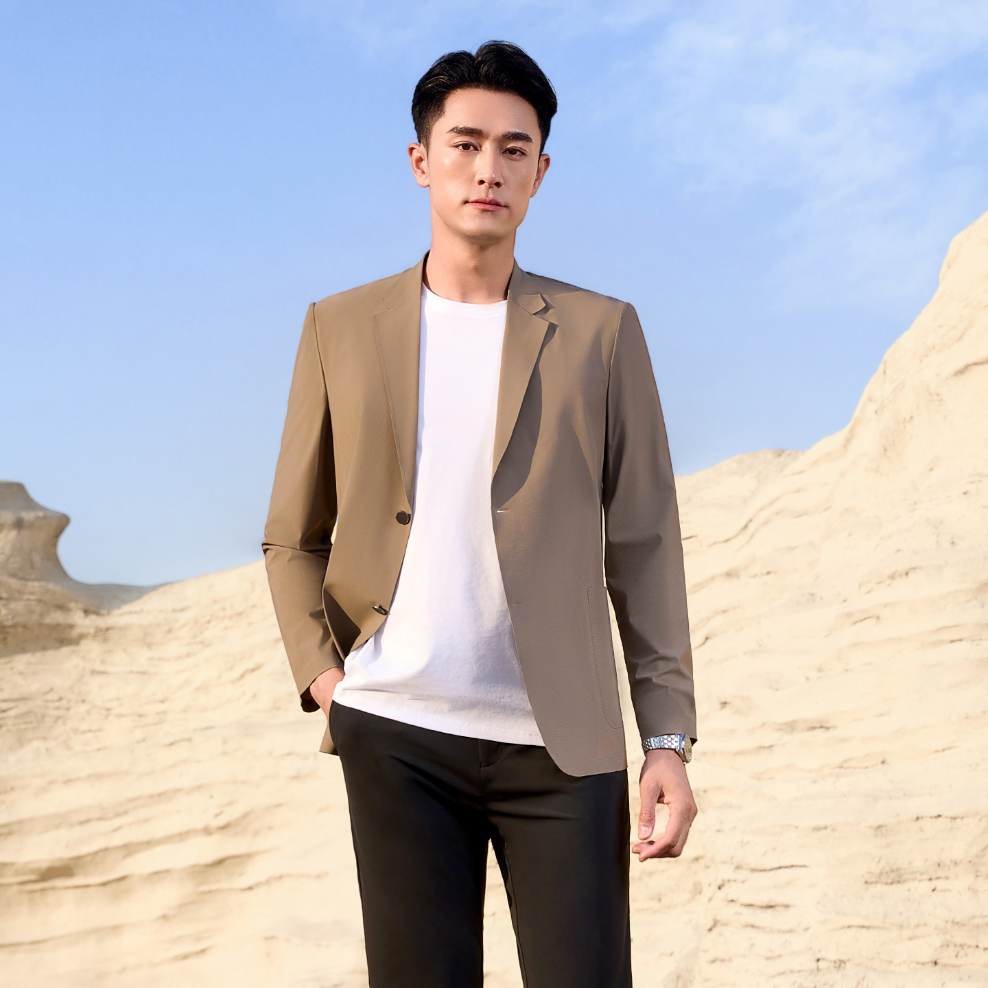 Men's Casual Khaki Suit Jacket - đánh giá và giá Khaki Formal Wear Men