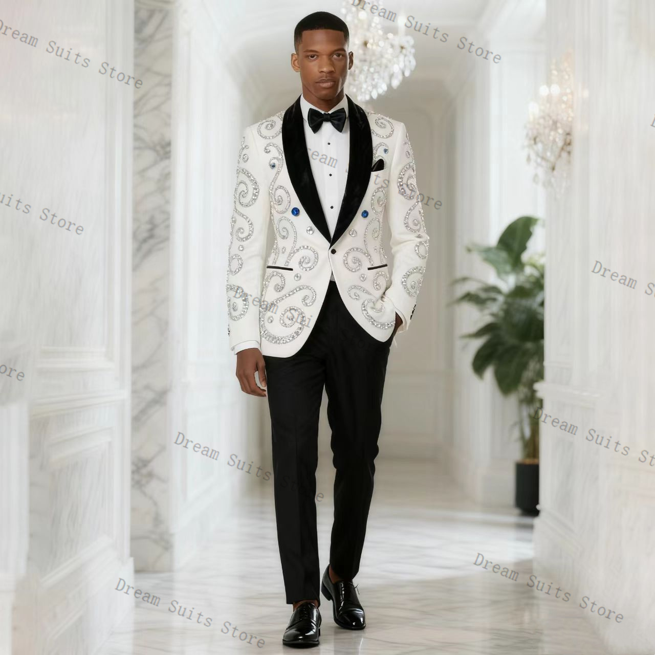 White Men Suit Set 2 Piece Bla - đánh giá và giá Men Formal Wear Black And White