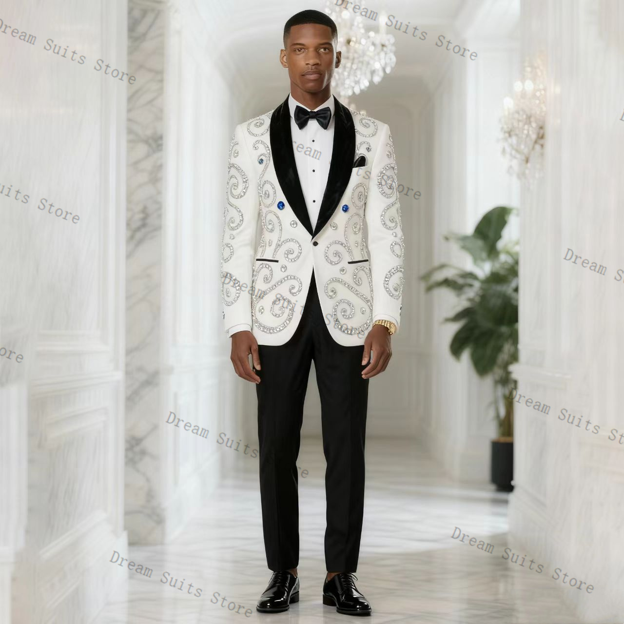 White Men Suit Set 2 Piece Bla - đánh giá và giá Men Formal Wear Black And White