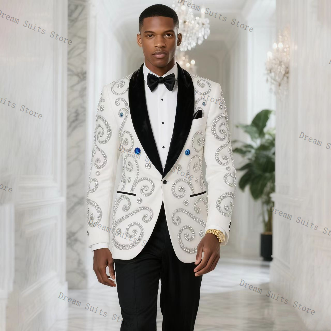 White Men Suit Set 2 Piece Bla - đánh giá và giá Men Formal Wear Black And White