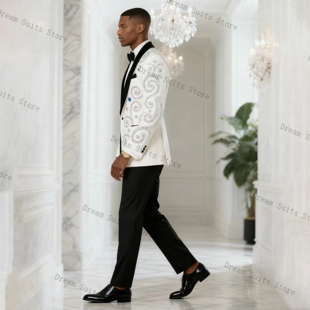 White Men Suit Set 2 Piece Bla - đánh giá và giá Men Formal Wear Black And White
