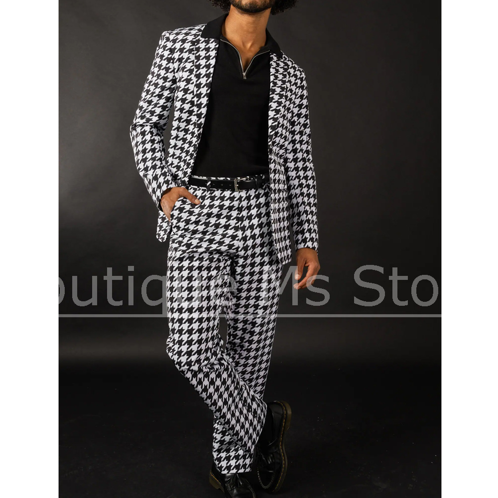 Black White Houndstooth Men's  - đánh giá và giá Men Formal Wear Black And White