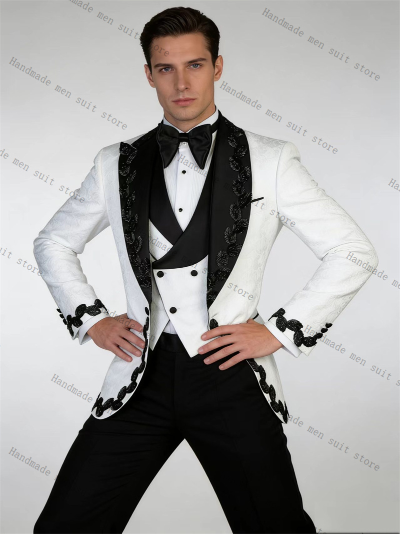 White Black Men Suit Set 2 Pie - đánh giá và giá Men Formal Wear Black And White