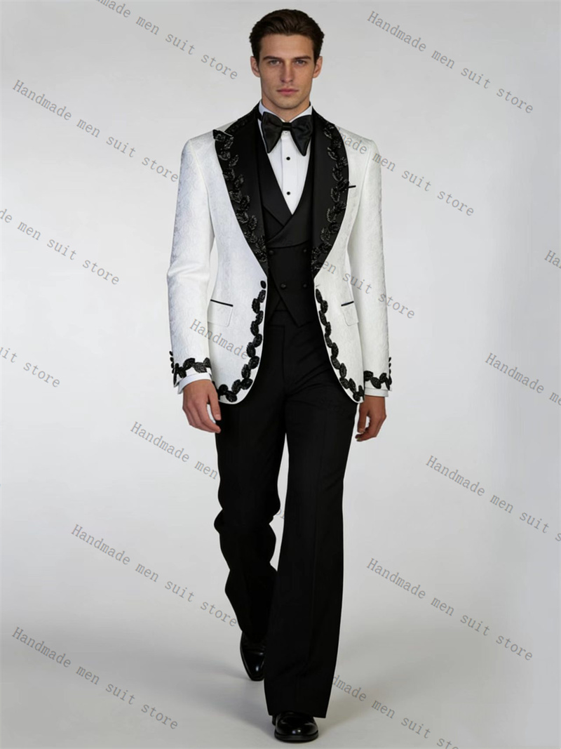 White Black Men Suit Set 2 Pie - đánh giá và giá Men Formal Wear Black And White