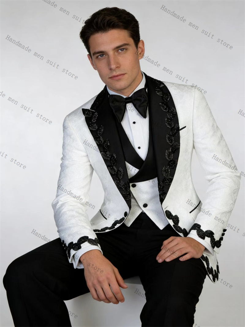 White Black Men Suit Set 2 Pie - đánh giá và giá Men Formal Wear Black And White