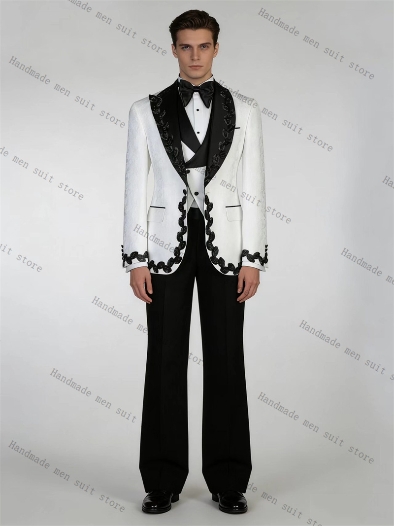 White Black Men Suit Set 2 Pie - đánh giá và giá Men Formal Wear Black And White